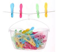 Plastic Clothes Peg Basket 36 Piece Set Multicoloured - Strong Grip