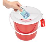 Plastic Coin Collection Bucket with Removable lid and Handle Charity Donation Collection Money Box Pail for Fundraising with top Slot for Tickets raffles and Money (Red) Pack of 3