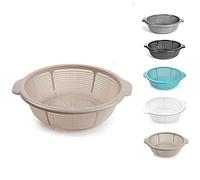 Plastic Colander Food Sieve Strainer Basket for Food Washing Draining Pasta Spaghetti Rice Salad Vegetable Kitchen Cooking Hobby (31cm - Taupe)