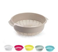 Plastic Colander Food Sieve Strainer Basket for Food Washing Draining Pasta Spaghetti Rice Salad Vegetable Kitchen Cooking Hobby (27cm - Taupe Design 2)