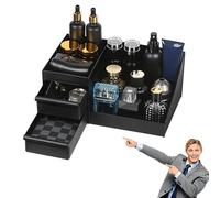 Plastic Cololgne Fragrance Organizer for Men Women Black Cosmetic Organiser 3 Tier Cologne Display Stand with Drawer Perfume Holder Dresser Organizers Versatile Organizer Men For Watches Skincares