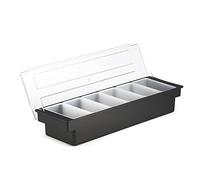 Plastic Condiment Dispenser 6 Compartment Black | Bar Condiment Holder, Cocktail Garnish Tray