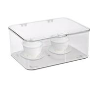 Plastic Container with Lid, 9x8x4 Inch Clear Dust-Proof Storage Container, Stackable Hinged Storage Bin for Kitchen, Bathroom and Bedroom