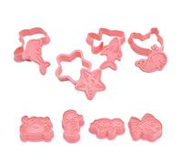 Plastic Cookie Cutters Sea Animal Pattern 3D Cartoon Baking Pressable Shape for Kitchen Pastry Multi Purpose Safe Material Easy to Use DIY Biscuit Moulds Pink Set of 8