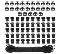 Plastic Cord Locks and Black Elastic Cords 3mm x 15m: 25 Pcs Spring Toggle Stoppers Fastener Slider with Bungee Cords & 50 Pcs Tail Toggles for Cord Stopper Toggle for Backpack Shoelaces Clothing