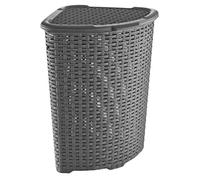Plastic Corner Laundry Basket with Lid Large Rattan Washing Clothes Storage Hamper Bin (Grey)