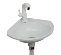 Plastic Corner Wash Basin | Wall-Mounted Mini Sink for Caravans/Camping | Compact Hand Basin with Drain for Garden, Cellar & Outdoor Use (Space-Saving Design)