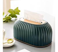 Plastic Cosmetic Tissue Box with Lid, Striped Tissue Box, Cosmetic Tissue Dispenser, Decorative Tissue Holder, Napkin Dispenser Organiser, for Bathroom, Living Room, Bedroom (Blue)