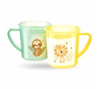 Plastic Cups With Handles Kids Travel Cup Camping Mug Reusable Baby Drinking Mugs To Drink Coffee Hot Cold Tea Milk Water Juice Drinks Coloured Unbreakable Lightweight Bpa Free For Childrens Pack (2)