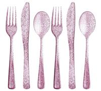Plastic Cutlery Combo Box | Rose Gold Glitter | Pack of 48