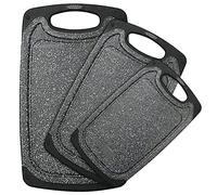 Plastic Cutting Board, 3 Pieces Dishwasher Safe Cutting Boards with Juice Grooves, Easy Grip Handle, Non-Slip, with Grinding Area for Grinding Garlic and Ginger(Dark Grey, XL)