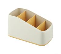 Plastic Desktop Storage Box with 4 Grids for TV Remote Controls, Pens and Keys - Compact Table Organizer Case, Non-Slip Raised Base, Household Tidy Solution(yellow)