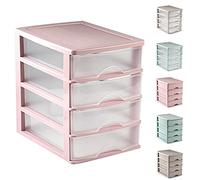 Plastic Desktop Storage Unit with Drawers, Stationary Arts Drawer Desktop Tabletop Organiser Storage Tower Unit for Office Bedroom Garage ((35.5 x 27 x 35cm, Pink with 4 Clear Drawers))