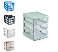 Plastic Desktop Storage Unit with Drawers, Stationary Arts Drawer Desktop Tabletop Organiser Storage Tower Unit for Office Bedroom Garage ((17 x 13.5 x 17cm, Mint Green with 3 Clear Drawers))