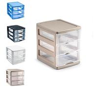Plastic Desktop Storage Unit with Drawers, Stationary Arts Drawer Desktop Tabletop Organiser Storage Tower Unit for Office Bedroom Garage ((17 x 13.5 x 17cm, Taupe with 3 Clear Drawers))