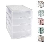 Plastic Desktop Storage Unit with Drawers, Stationary Arts Drawer Desktop Tabletop Organiser Storage Tower Unit for Office Bedroom Garage ((35.5 x 27 x 35cm, White With 4 Clear Drawers))
