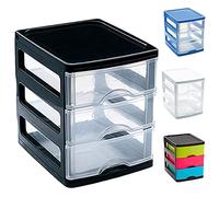 Plastic Desktop Storage Unit with Drawers, Stationary Arts Drawer Desktop Tabletop Organiser Storage Tower Unit for Office Bedroom Garage ((17 x 13.5 x 17cm, 3 Drawers Black with Clear Drawers))