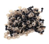 Plastic Doll Eyes, Akozon DIY Flat Plastic Eyes Black Eyes Round Plastic Safety Eyes with Washers, Eyes for Dolls Making, 100 Pieces(9mm)