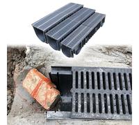 Plastic Drainage Channel, U-Shape Linear Trench Drain Trough System with Cover for Efficient Water Management in Flower Beds, Yards, Driveways, and Parking Areas