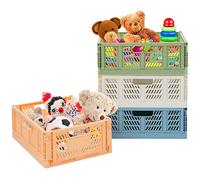 Plastic Drawer Organizer Collapsible Storage Boxes Crate,4-Pack Stackable Folding Storage Basket Closet Containers Toy Organiser for Home Office Bedroom Kitchen Drawer Pull Out Under Bed- Colorful