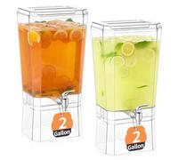 Plastic Drink Dispenser for Parties, 2 Pack 2 Gallon Large Beverage Dispenser with Zero Waste Spigot, Lemonade Dispenser with Stand, Water Pitcher for for Fridge, Ideal for Cocktail, Soda, Sun Tea