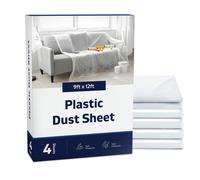 Plastic Dust Sheets for Decorating Pack of 4 Painting Drop Cloth Polythene Sheeting Large Plastic to Cover Furniture, Floor & DIY Projects