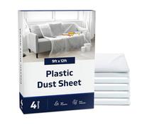 Plastic Dust Sheets for Decorating Pack of 4 Painting Drop Cloth Polythene Sheeting Large Plastic to Cover Furniture, Floor & DIY Projects