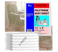Plastic Dust Sheets Pack of 6 - Extra Large Heavy Duty Clear Polythene Sheeting (12ft x 9ft) for Painting, Decorating, and Garden Use