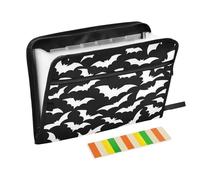 Plastic Expanding File Folder 13 Pockets A4 Letter Size with Zipper Closure for Document Storage Halloween Bat Black and White organizador