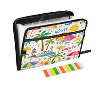 Plastic Expanding File Folder 13 Pockets A4 Letter Size with Zipper Closure for School Home Office Classroom Summer Island Coconut White para guardar