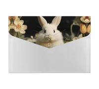 Plastic File Folders with Snap,White Rabbit and Lilies Clear Folders File Bags File Organiser File Wallet Expandable File Folder, Document Storage Organizer