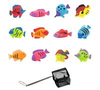 Plastic Fish, 12PCS Toy Fish with Black Small Net, Mini Simulated Sea Animal Models, Ocean Theme Party Decoration for Pool Games Activities and Marine Life Teaching (Random Style)