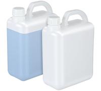Plastic Flat Jug for Storage with Screw Cap and Lid 2pcs Litre | Square White Design, Built in Handle, Reusable Container for Oil Samples and Home Brewing
