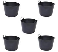 Plastic Flexi Tubs 15 Litre Heavy Duty Flexible Storage Bucket - Multi Purpose Round Container LARGE TUB -GARDEN - CONTAINER -FLEXIBLE STORAGE BUCKET (Black) Pack of 5