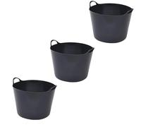 Plastic Flexi Tubs 42 Litre Heavy Duty Flexible Storage Bucket - Multi Purpose Round Container LARGE TUB -GARDEN - CONTAINER -FLEXIBLE STORAGE BUCKET (Black) Pack of 3