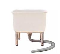 Plastic Floor Mop Sink With 25cm Deep Basin, Movable Mop Sink Service Basin with Large Diameter Drain Spout for Laundry Backyard Kitchen Garage