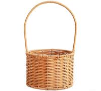 Plastic Flower Basket with Traditional Rattan Weave Pattern for Floral Workshops, Bedroom Nightstand Styling, Patio Side Tables, and Gallery Walls (E)