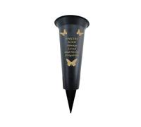 Plastic Flower Holders/Memorial Grave Vases Ornaments - Butterfly Spike Grave Flower Vase Holders with Funeral Verses for Your Loved Ones - Black (Mam)