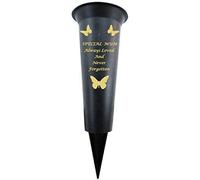 Plastic Flower Holders/Memorial Grave Vases Ornaments - Butterfly Spike Grave Flower Vase Holders with Funeral Verses for Your Loved Ones - Black (Mum)