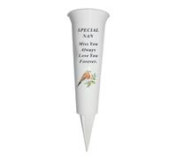 Plastic Flower Holders/Memorial Grave Vases Ornaments - Spike Flower Grave Vases for Grave Decoration with Engraved Funeral Verses for Your Loved Ones - With White Spike and Robin Image (Nan)
