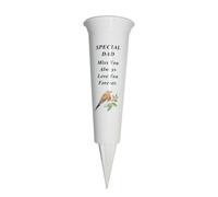 Plastic Flower Holders/Memorial Grave Vases Ornaments - Spike Flower Grave Vases for Grave Decoration with Engraved Funeral Verses for Your Loved Ones - With White Spike and Robin Image (Dad)