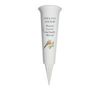 Plastic Flower Holders/Memorial Grave Vases Ornaments - Spike Flower Grave Vases for Grave Decoration with Engraved Funeral Verses for Your Loved Ones -With White Spike and Robin Image (Sister)