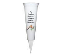 Plastic Flower Holders/Memorial Grave Vases Ornaments - White Spike Flower Grave Vases for Grave Decoration with Engraved Funeral Verses for Your Loved Ones-Spike and Robin Image (Always in Thoughts)