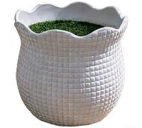 Plastic Flower Pot, Imitation Ceramic Vase with Wavy Design, 8cm Square Orchid Container for Home Decor, White(B)