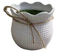 Plastic Flower Pot, Imitation Ceramic Vase with Wavy Design, 8cm Square Orchid Container for Home Decor, White(A)