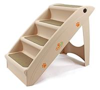 Plastic Foldable Dog Pet Stairs with Carpet Treads, Beige, 38cm x 47cm x 60cm