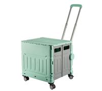 Plastic Folding Trolley | Green | Craft/Sewing and Hobby Box with Wheels | 47 x 46 x 39cm