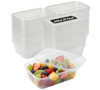 Plastic Food Containers With Lids Takeaway Meal Prep Boxes Microwave & Freezer Safe Reusable Clear Storage 50 X 650Ml