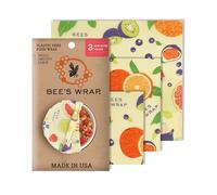 Plastic Free Bee's Wrap Assorted 3 Pack, Made in USA, Eco Friendly Reusable Beeswax Food Wraps, Sustainable, Zero Waste Alternative for Food Storage - 1 Small, 1 Medium, 1 Large (Fresh Fruit Pri