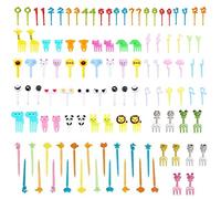 Plastic Fruit Fork with Animal Decor, Cute Food Picks for Cake Dessert Fruit-Platter, Reusable Mini Toothpick Bento Box Party Supply Lunch Accessories (Random Style) (112)